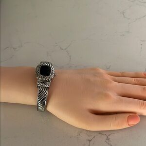 Silver Plated Watch Bracelet with Black Stone Details